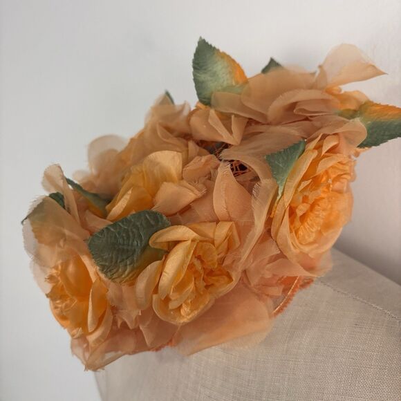 Vintage 1960 Millinary Head Piece Hat Orange Flowers Pill Box Hat Mid Century - Picture 5 of 9